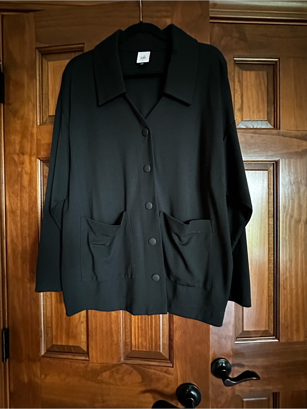 CAbi Black Button-Front Relaxed Blazer Jacket